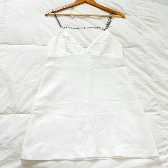 RARE Zara White Linen Jewel Strap Mini Dress Size Small Party Cocktail - Picture 4 of 8